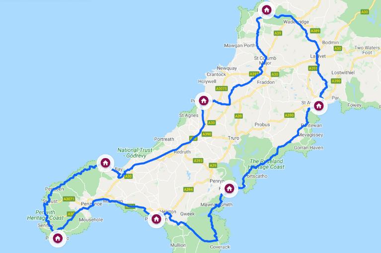 Cornish Cycle Tour Map