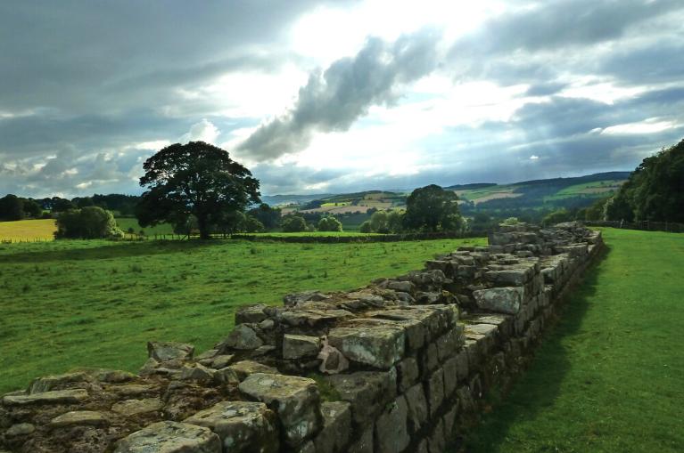 Beautiful view of Hadrian's Wall in the sunshine