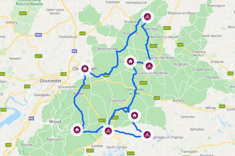 Cotswolds by Bike Tour Map
